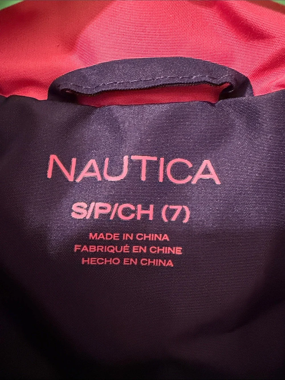 Nautica Girls Windbreaker Rain Jacket Size 7 Navy Coral Hidden Hood NWOT